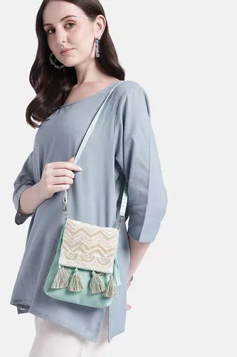  mod mint green chevron cotton sling bag