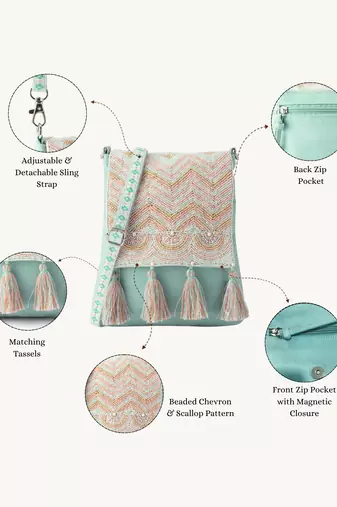  mod stitch mint green chevron cotton sling bag