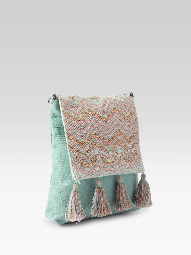  mod mint green chevron cotton sling bag