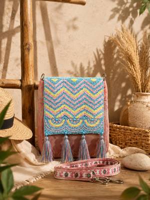  mod dusty pink chevron cotton sling bag 1