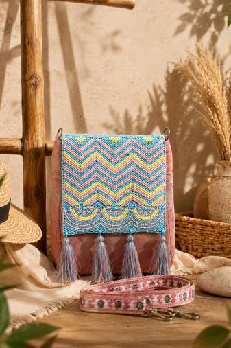  mod stitch dusty pink chevron cotton sling bag