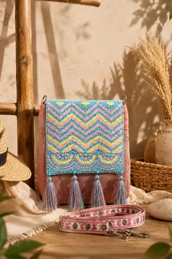  mod dusty pink chevron cotton sling bag