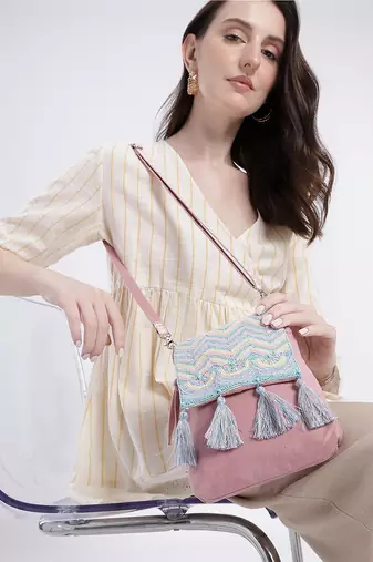  mod dusty pink chevron cotton sling bag