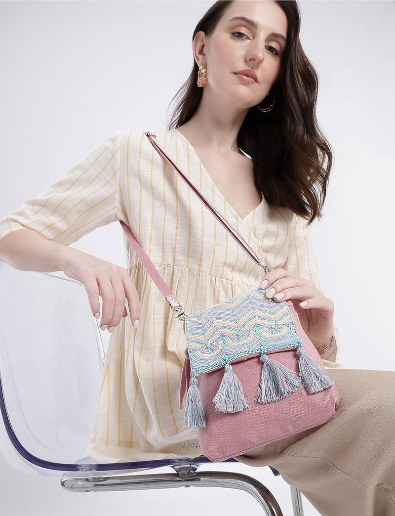  mod dusty pink chevron cotton sling bag