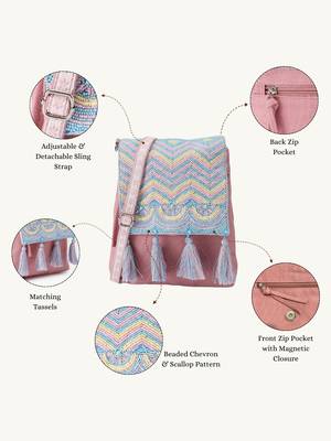  mod stitch dusty pink chevron cotton sling bag 3