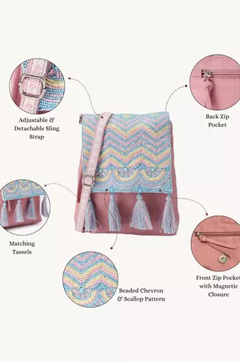  mod stitch dusty pink chevron cotton sling bag