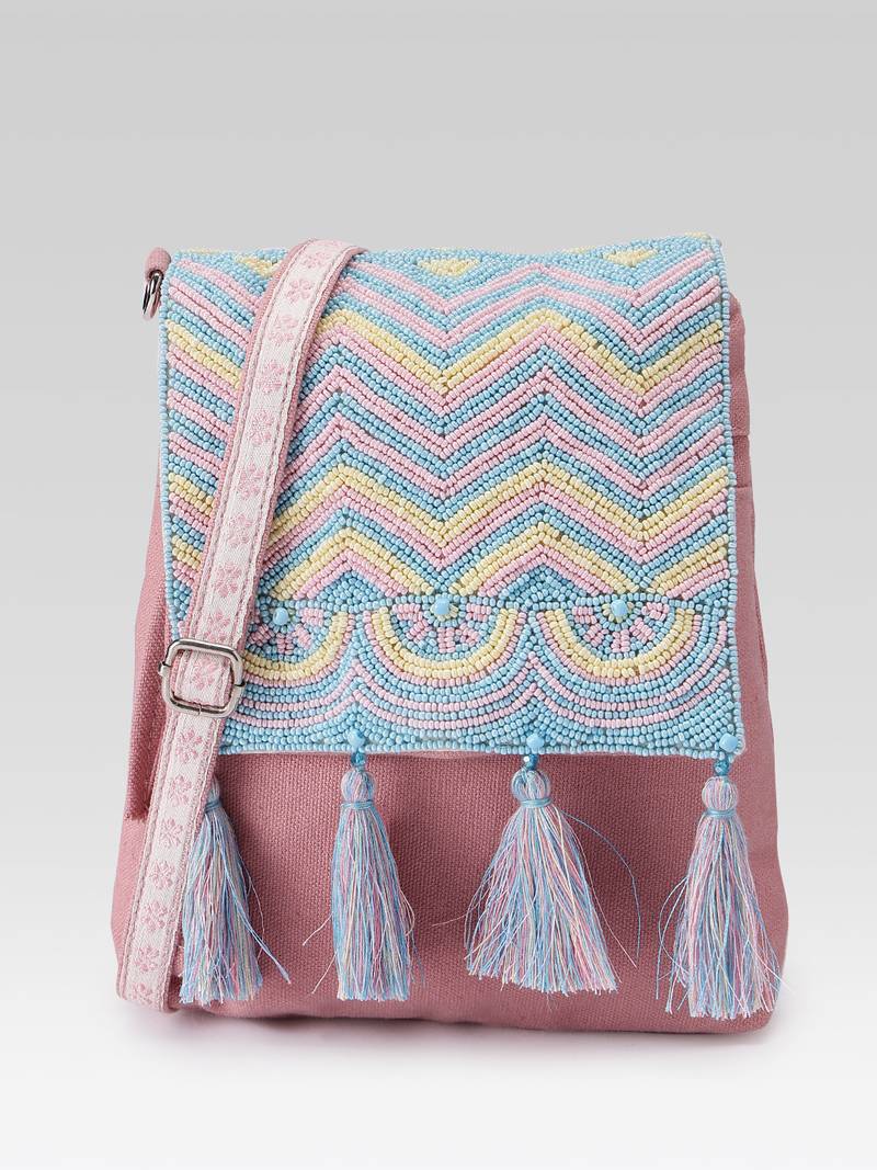  mod dusty pink chevron cotton sling bag