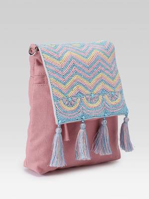  mod dusty pink chevron cotton sling bag 4