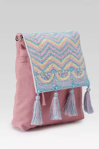  mod dusty pink chevron cotton sling bag