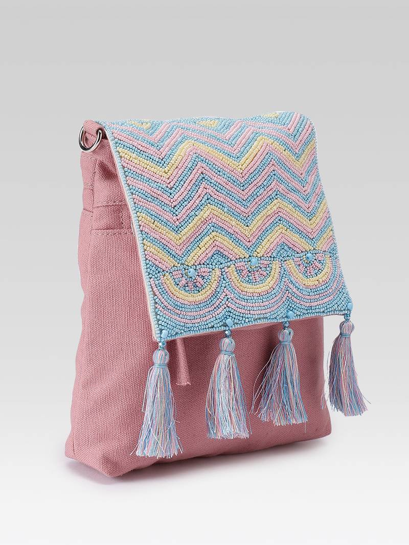  mod dusty pink chevron cotton sling bag