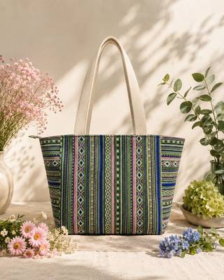  earth edit green & multi ethnic cotton tote bag 1
