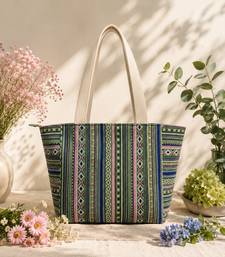  earth edit green & multi ethnic cotton tote bag