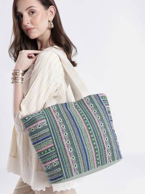  earth edit green & multi ethnic cotton tote bag 2