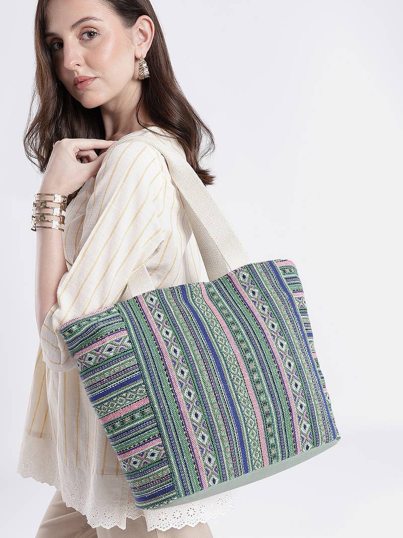  earth edit green & multi ethnic cotton tote bag