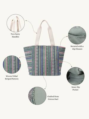  earth edit green & multi ethnic cotton tote bag 3