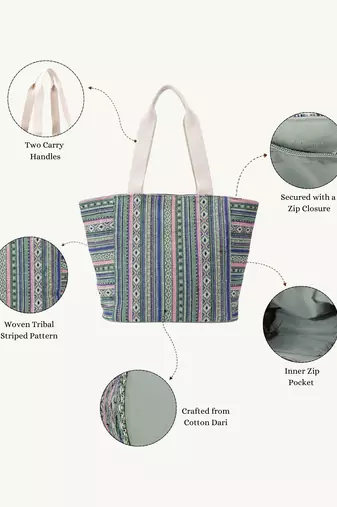  earth edit green & multi ethnic cotton tote bag