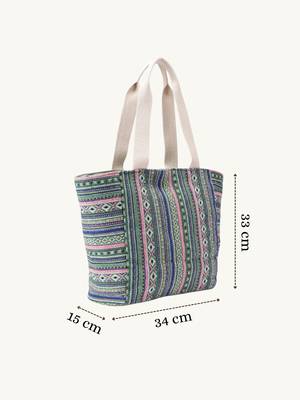  earth edit green & multi ethnic cotton tote bag 4