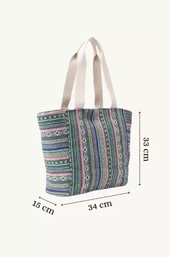  earth edit green & multi ethnic cotton tote bag