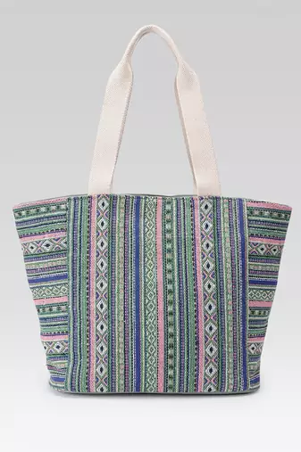  earth edit green & multi ethnic cotton tote bag