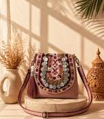  tribal sutra dusty pink boho canvas sling bag