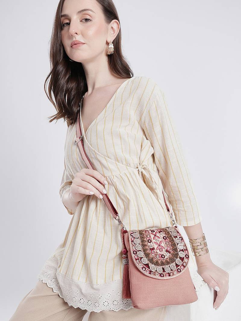  tribal sutra dusty pink boho canvas sling bag