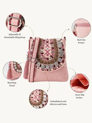  tribal sutra dusty pink boho canvas sling bag 3
