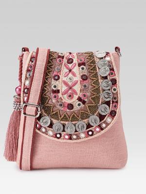  tribal sutra dusty pink boho canvas sling bag 3