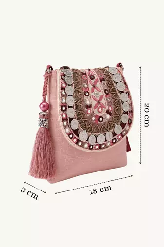  tribal sutra dusty pink boho canvas sling bag