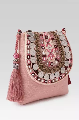  tribal sutra dusty pink boho canvas sling bag