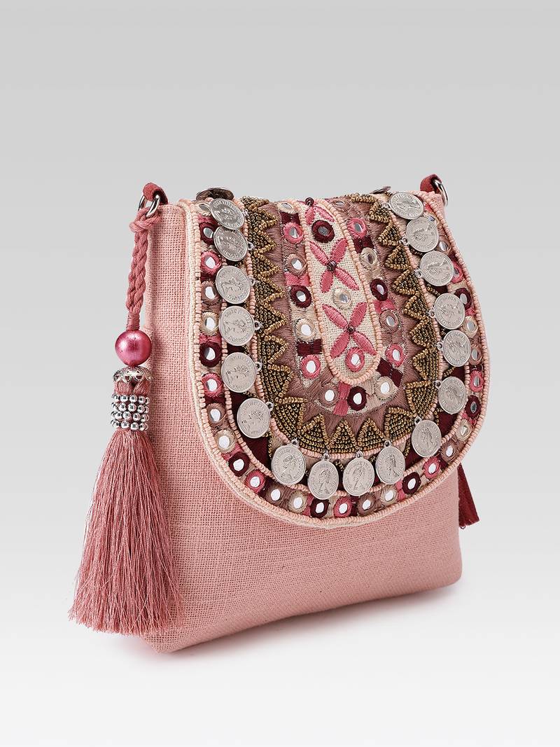  tribal sutra dusty pink boho canvas sling bag