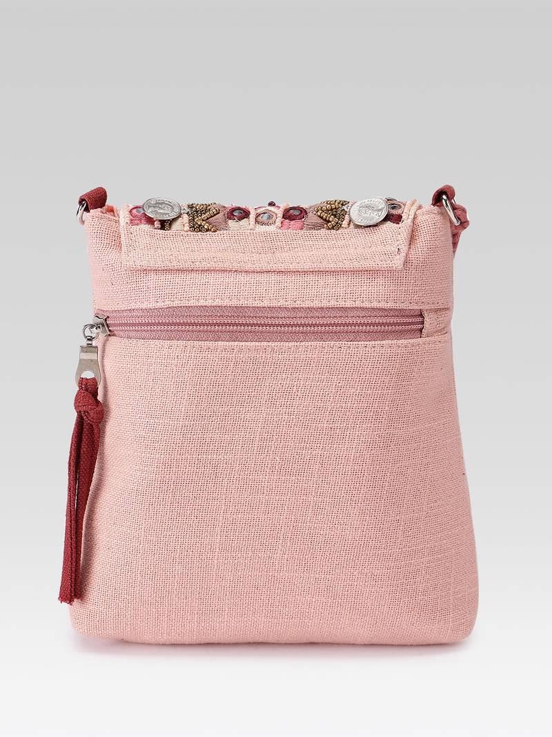  tribal sutra dusty pink boho canvas sling bag