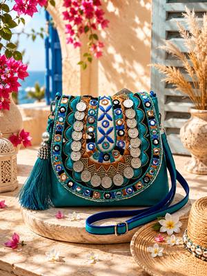  tribal sutra firozi boho canvas sling bag 1