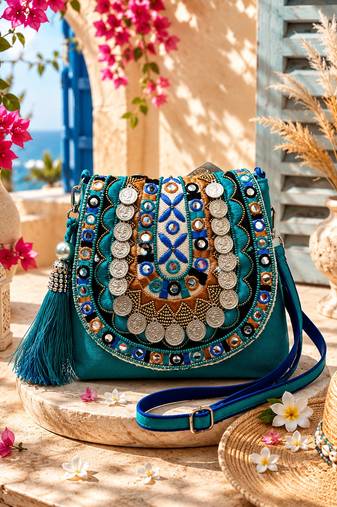  tribal sutra firozi boho canvas sling bag
