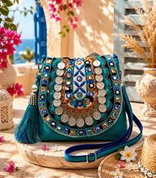  tribal sutra firozi boho canvas sling bag
