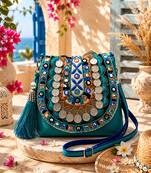  tribal sutra firozi boho canvas sling bag