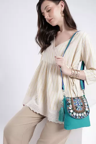  tribal sutra firozi boho canvas sling bag