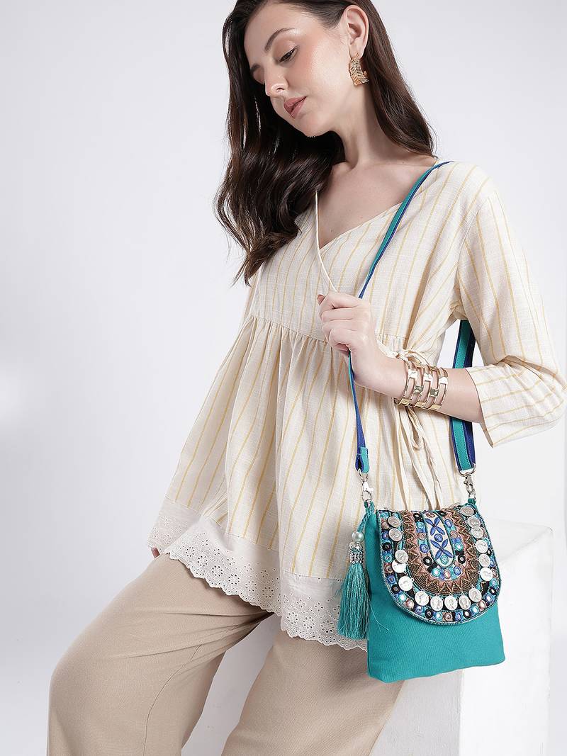  tribal sutra firozi boho canvas sling bag
