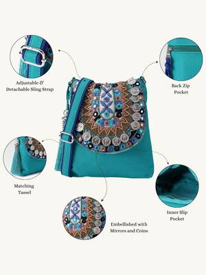  tribal sutra firozi boho canvas sling bag 3
