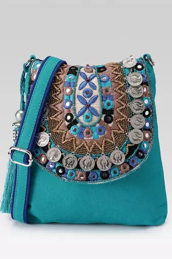  tribal sutra firozi boho canvas sling bag