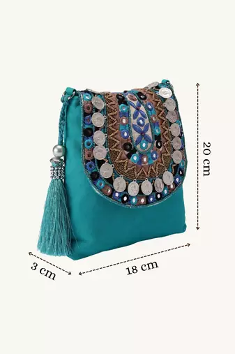  tribal sutra firozi boho canvas sling bag