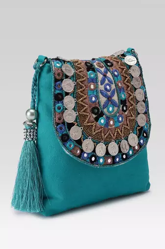  tribal sutra firozi boho canvas sling bag