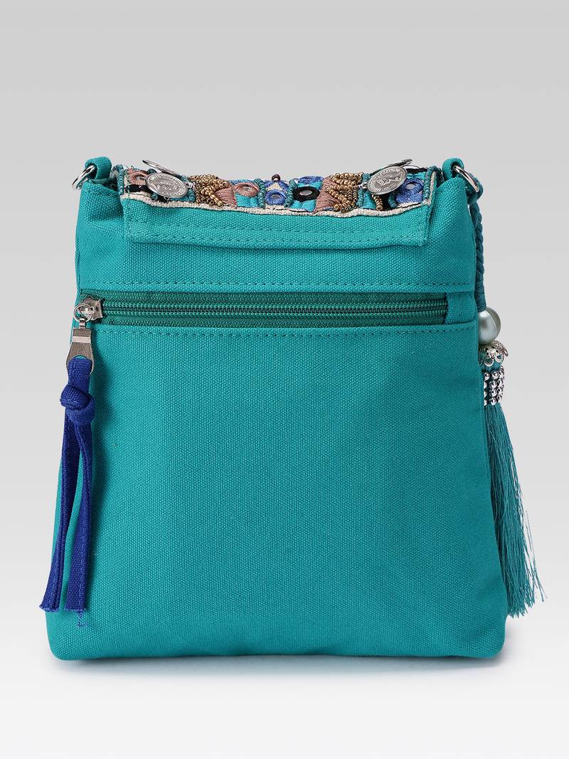  tribal sutra firozi boho canvas sling bag