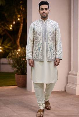 mens modi jacket with embridery work kurta pajama 1