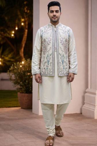 mens modi jacket with embridery work kurta pajama