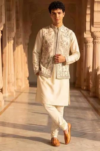 mens modi jacket with embridery work kurta pajama