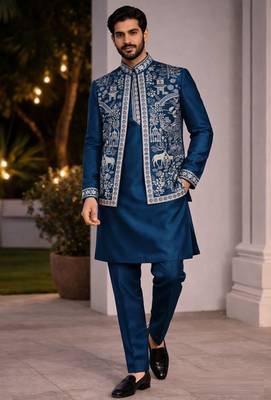mens modi jacket with embridery work kurta pajama 1