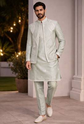 mens modi jacket with embridery work kurta pajama 1