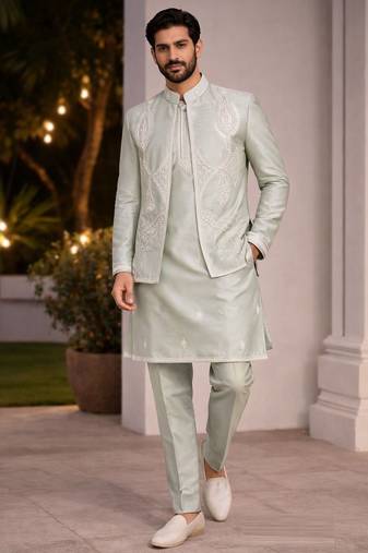 mens modi jacket with embridery work kurta pajama