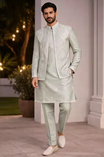 mens modi jacket with embridery work kurta pajama