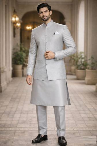 jacquard mens modi jacket with weaving work kurta pajama